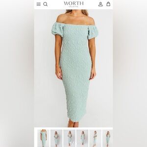 Green Puff Sleeve Sheath Midi Dress for Weddings